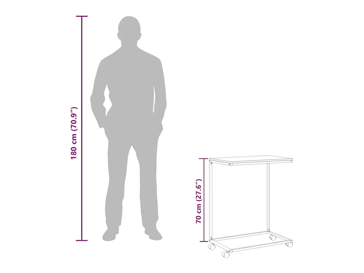 Mesa auxiliar con ruedas de contrachapado blanco 55x35x70 cm