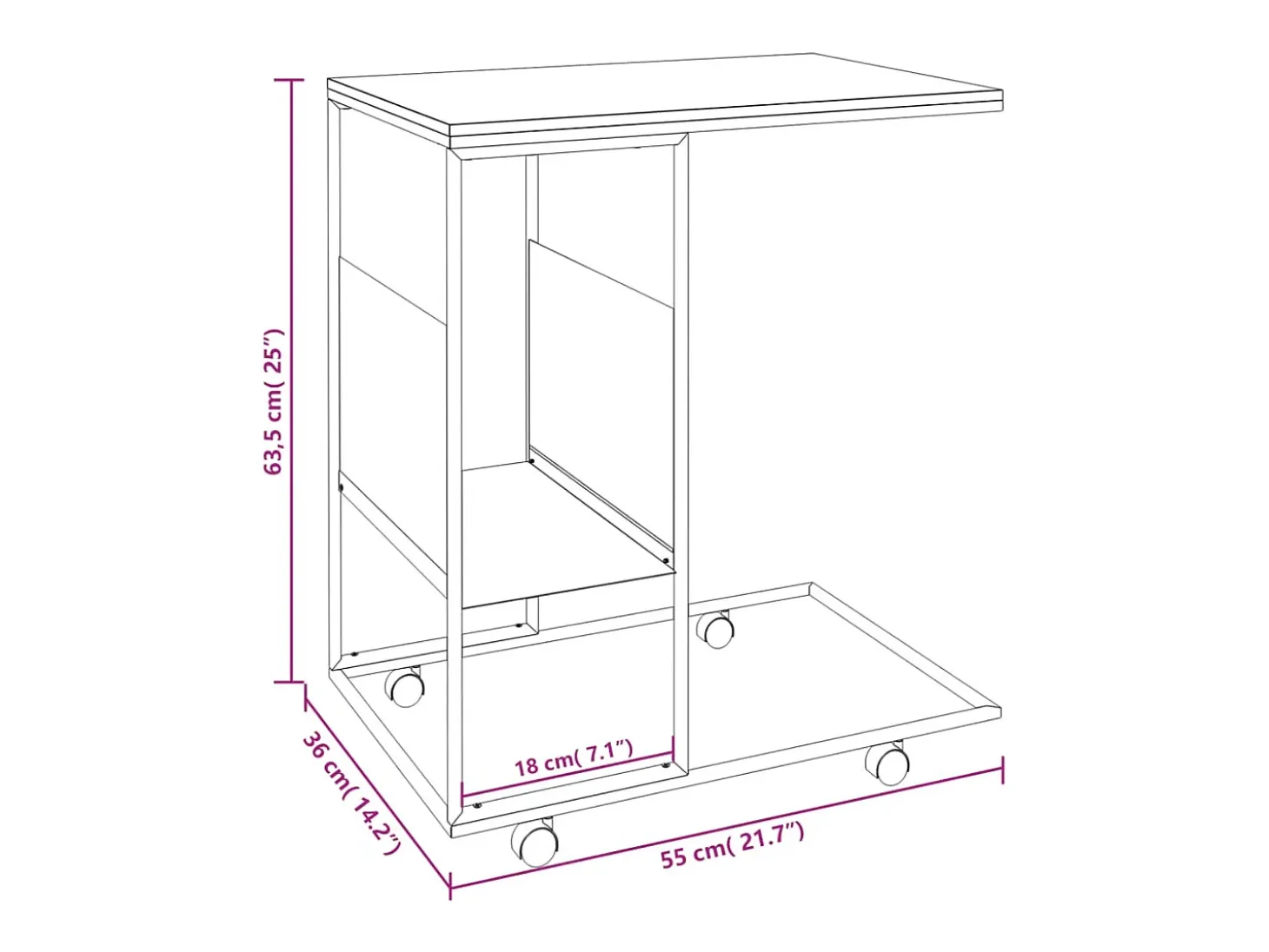 Mesa auxiliar con ruedas contrachapado blanco 55x36x63,5 cm