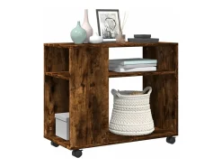 Mesa auxiliar con ruedas madera roble ahumado 70x35x60 cm