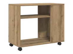 Mesa auxiliar con ruedas madera roble Sonoma 70x35x60 cm