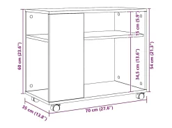 Mesa auxiliar con ruedas madera roble Sonoma 70x35x60 cm