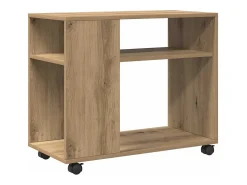 Mesa auxiliar con ruedas madera roble Sonoma 70x35x60 cm