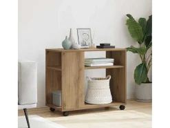 Mesa auxiliar con ruedas madera roble Sonoma 70x35x60 cm
