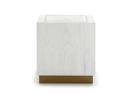 Mesa auxiliar cuadrada Klass de madera blanca y metal dorado