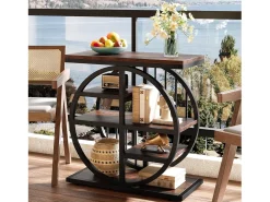 Mesa auxiliar de 5 niveles en madera fina de 60 x 30 cm. Mesa baja con marco de metal. Mesa auxiliar industrial