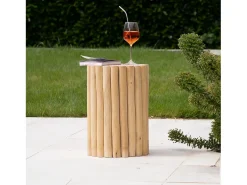 Mesa auxiliar de jardín redonda de 30cm en troncos de teca - Imani