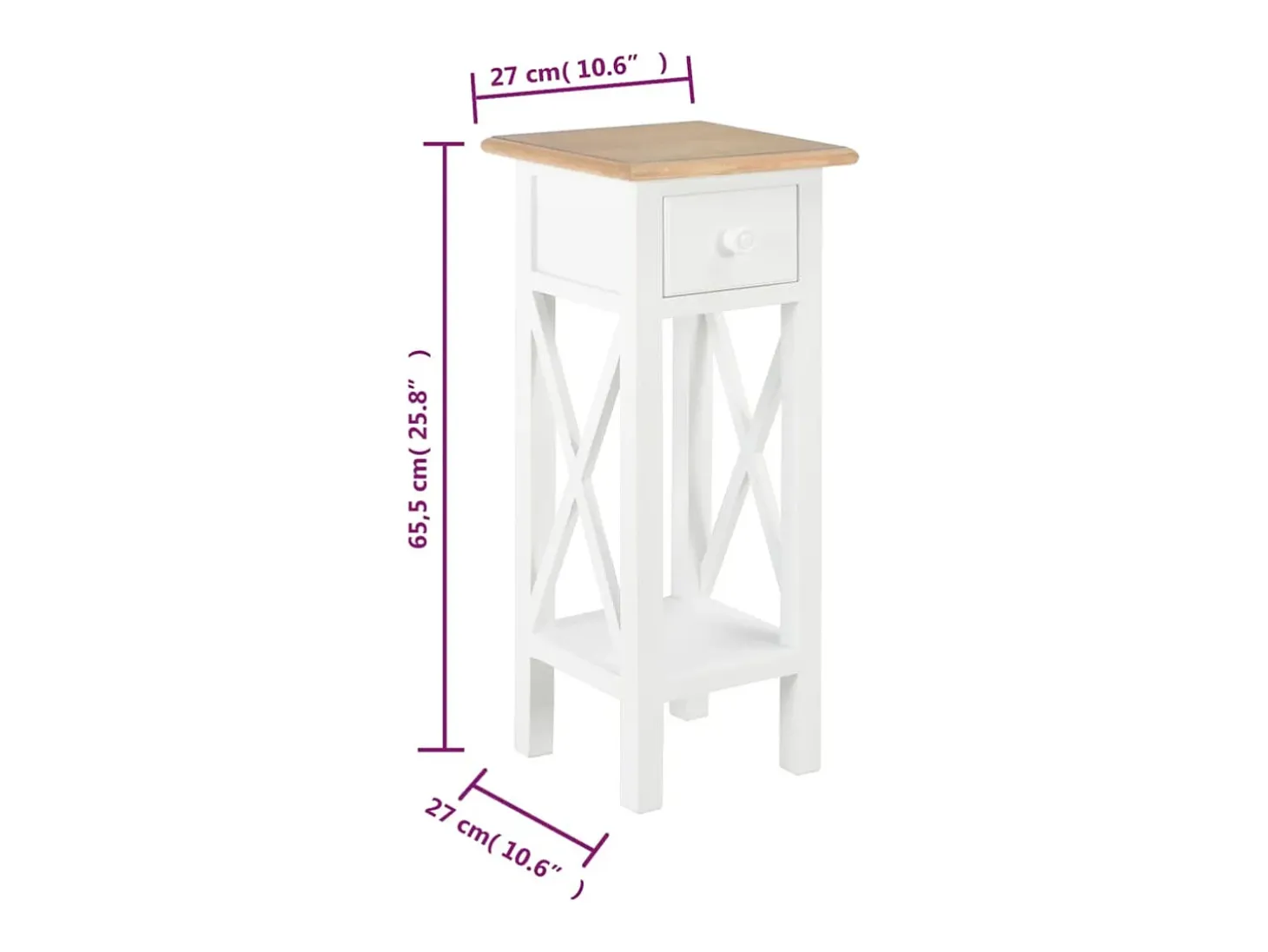 Mesa auxiliar de madera blanca 27x27x65,5 cm