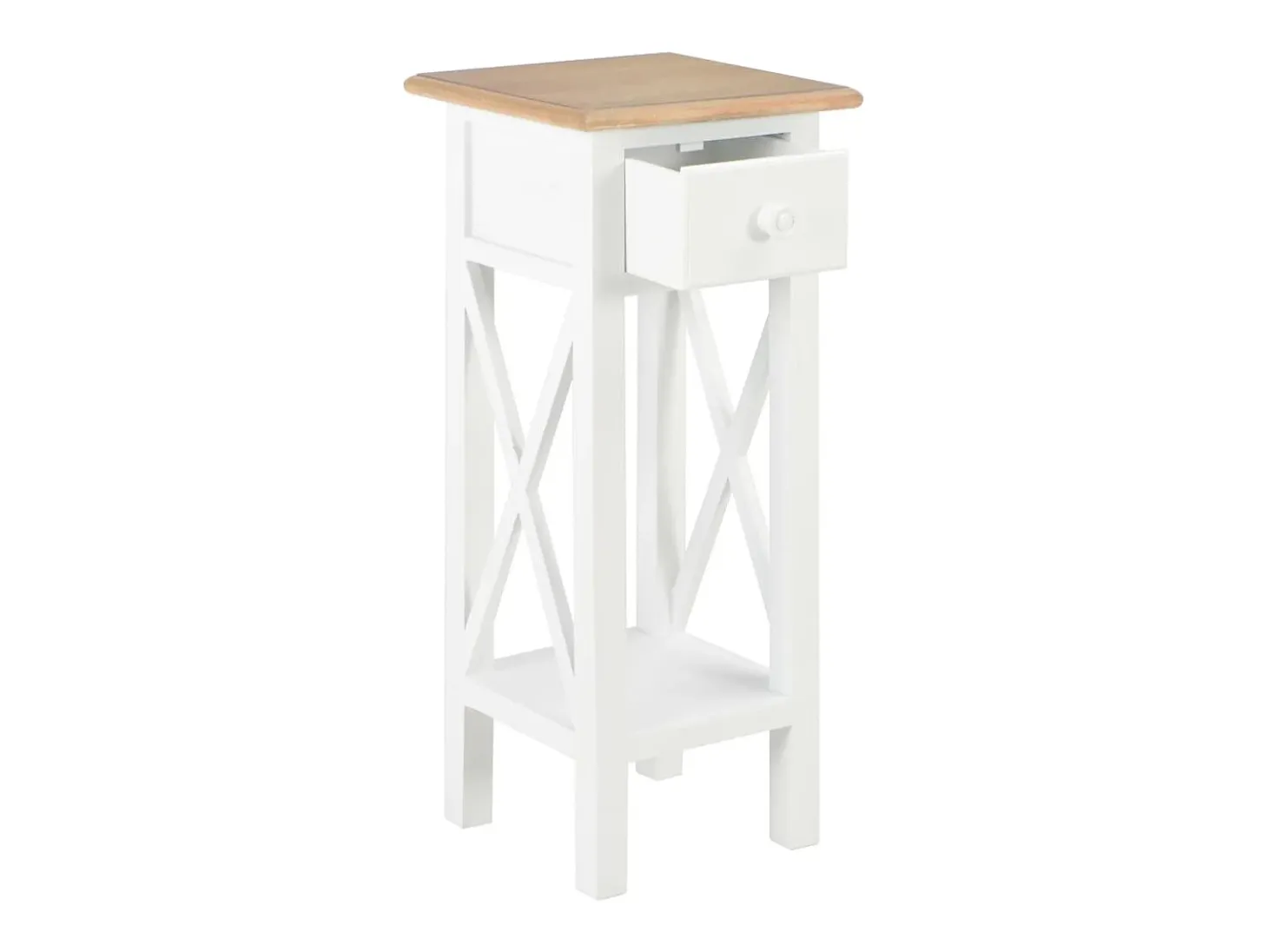 Mesa auxiliar de madera blanca 27x27x65,5 cm