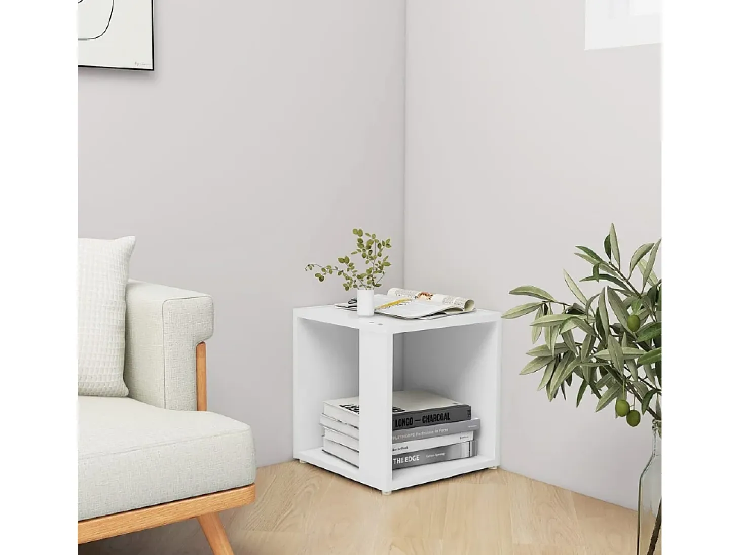 Mesa auxiliar de madera contrachapada blanco 33x33x34,5 cm