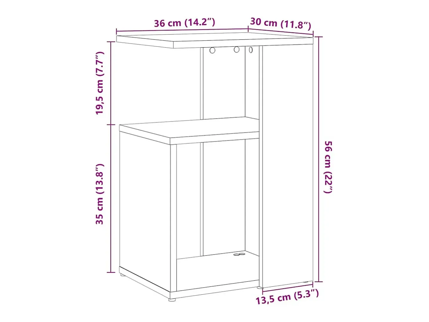 Mesa auxiliar de madera contrachapada roble artisan 36x30x56 cm