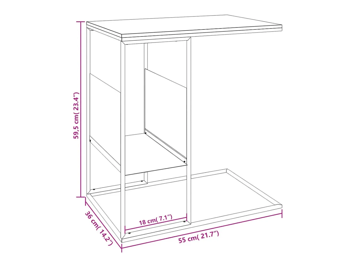 Mesa auxiliar de madera contrachapada negro 55x36x59,5 cm