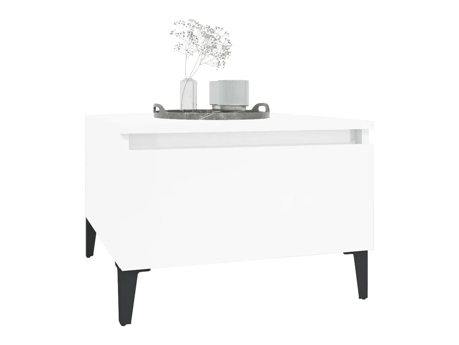Mesa auxiliar de madera contrachapada blanco brillo 50x46x35 cm