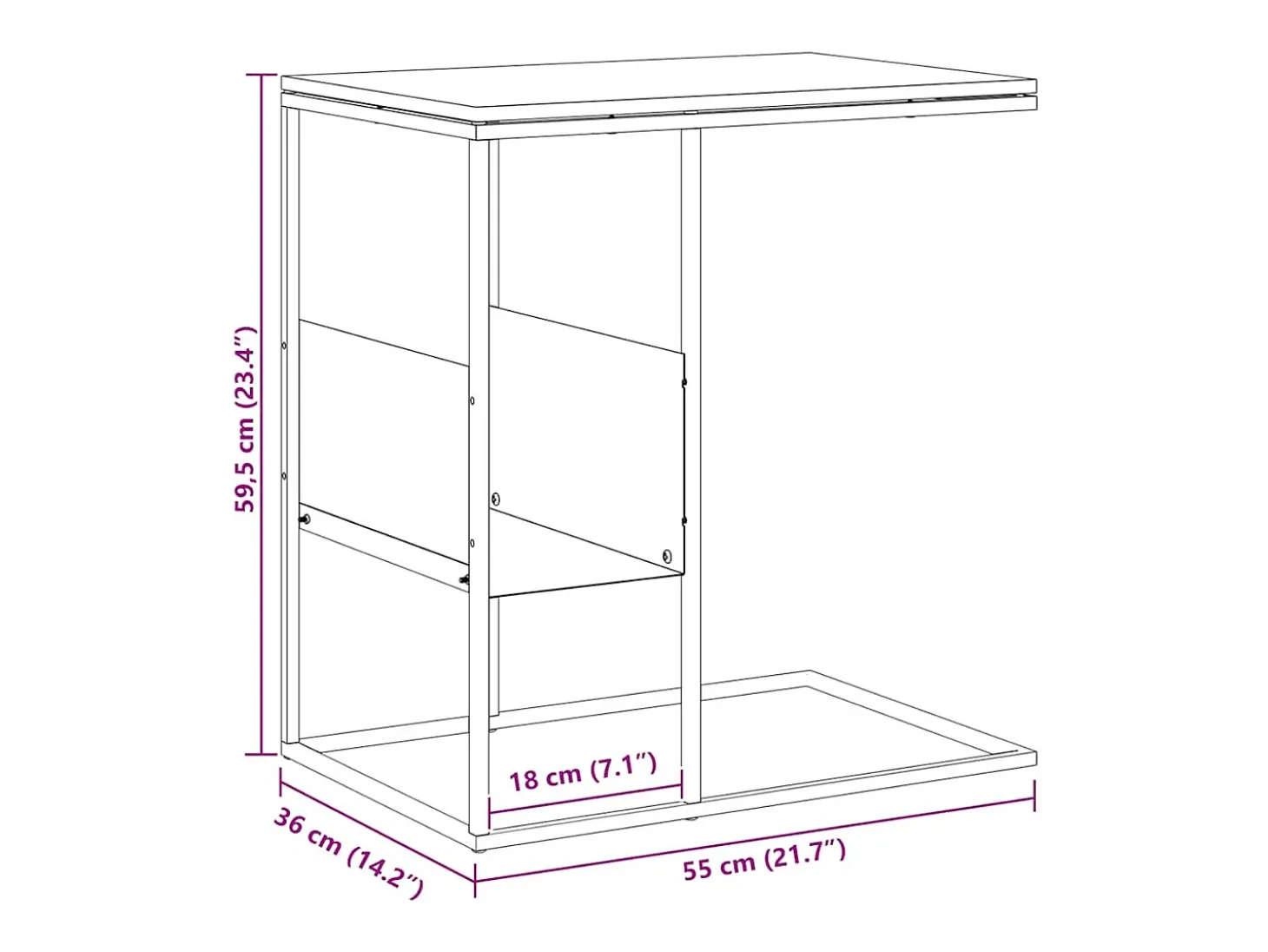 Mesa auxiliar de madera contrachapada blanca 55x36x59,5 cm