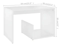 Mesa auxiliar de madera contrachapada blanco 59x36x38 cm