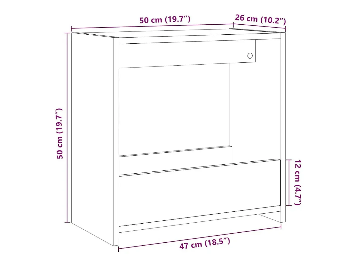 Mesa auxiliar de madera contrachapada envejecida 50x26x50 cm