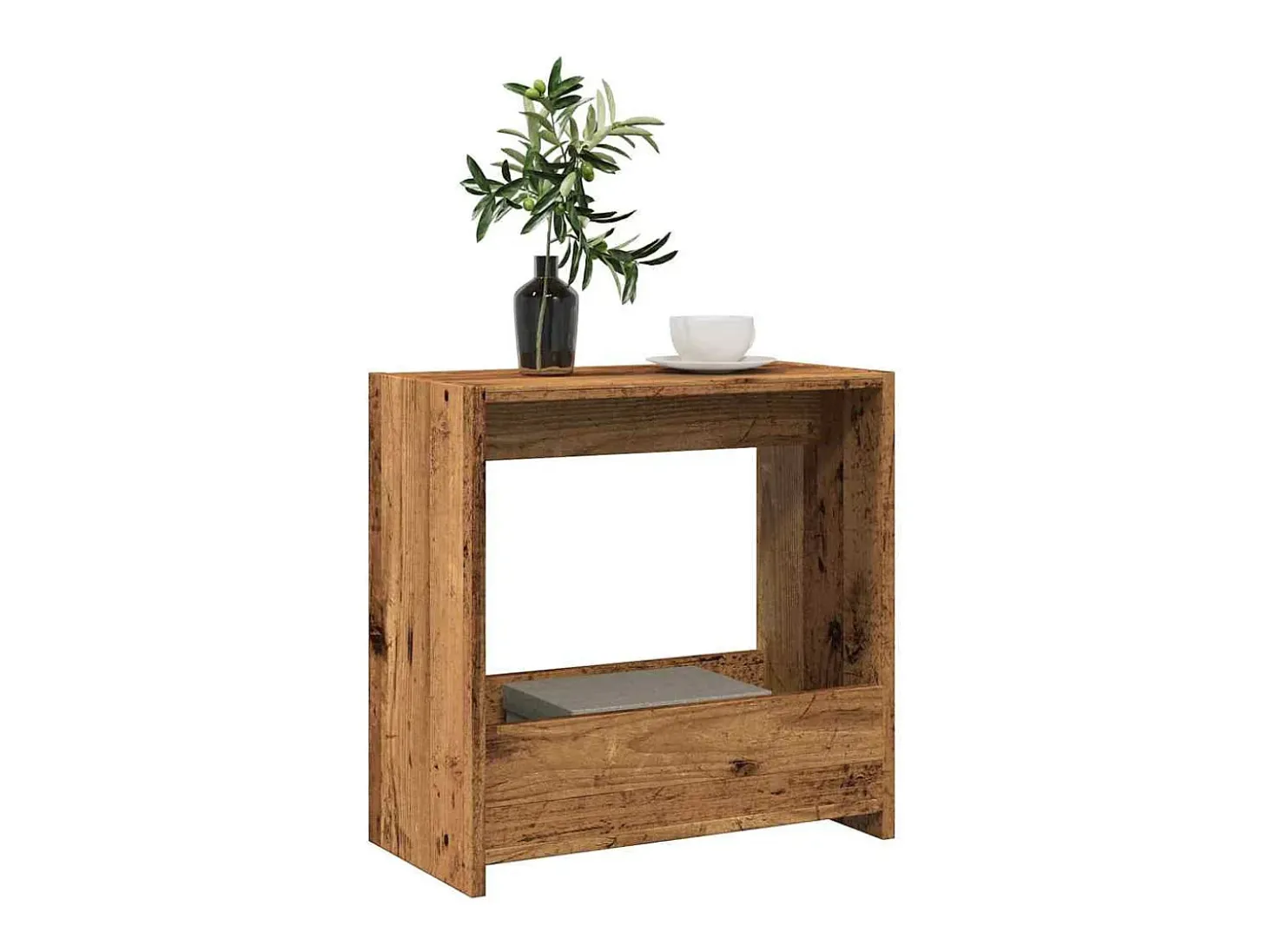 Mesa auxiliar de madera contrachapada envejecida 50x26x50 cm
