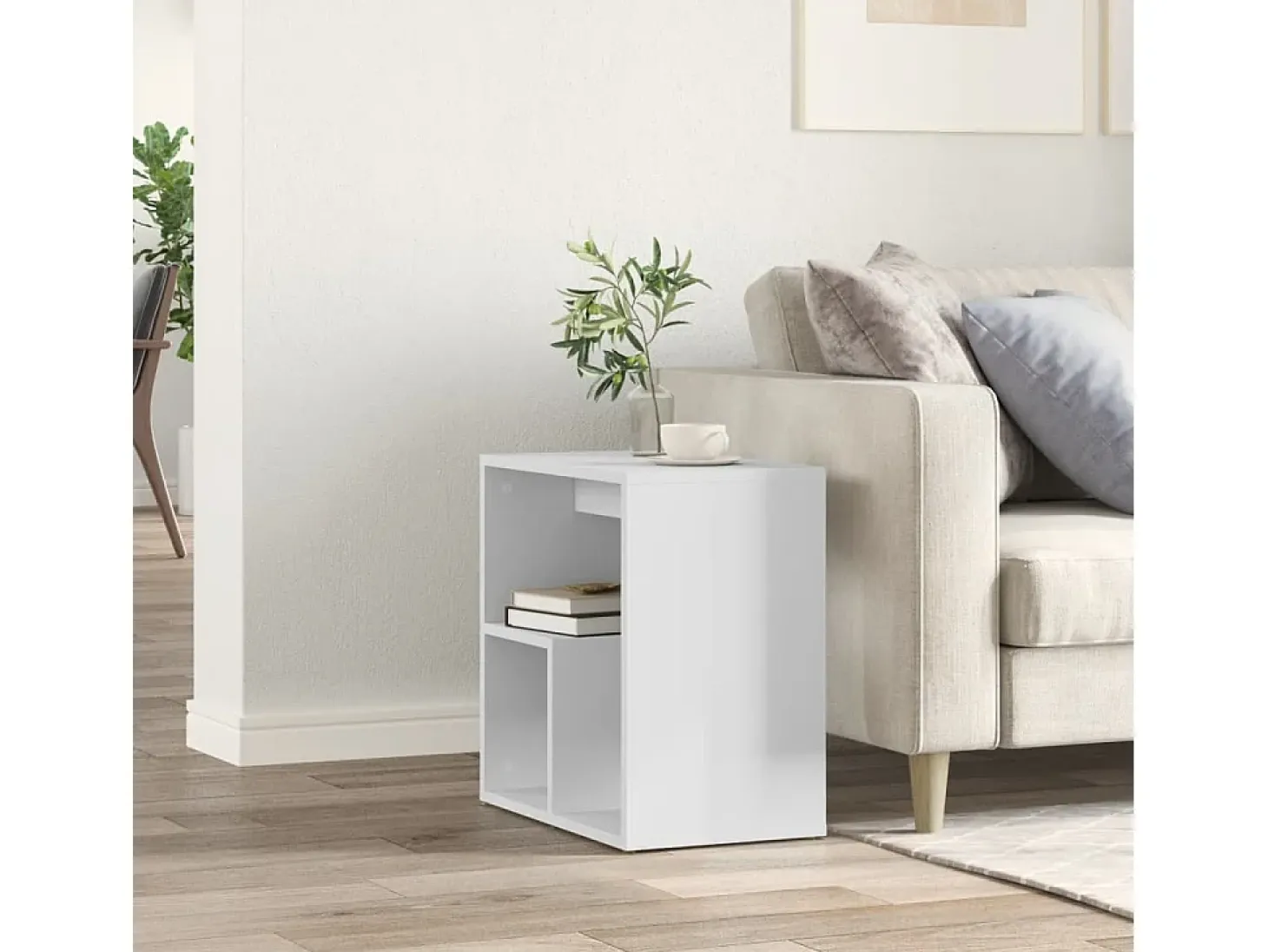 Mesa auxiliar de madera contrachapada blanco 50x30x50 cm