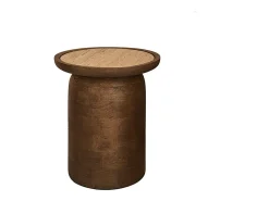 Mesa auxiliar de madera de mango y travertino