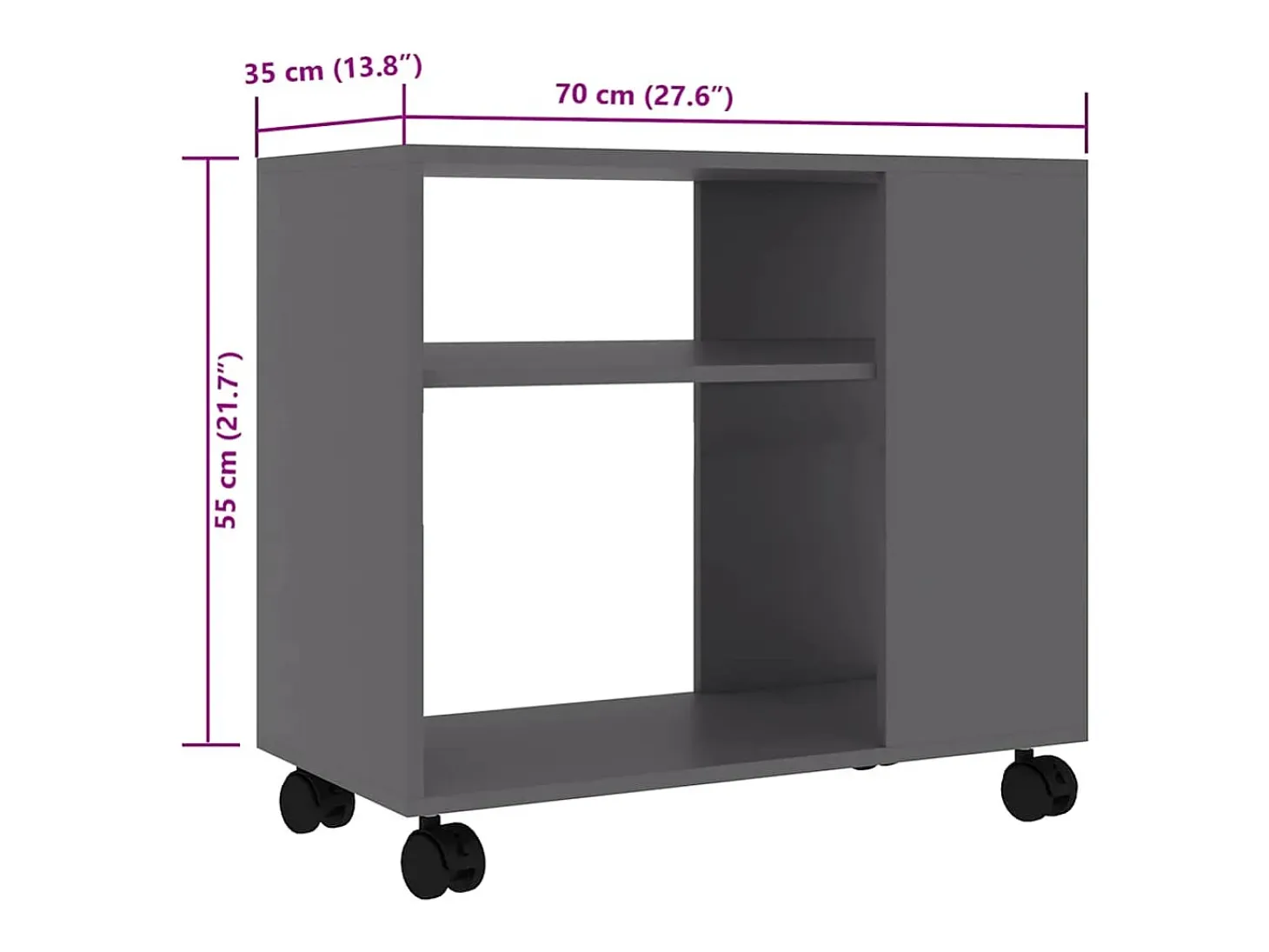 Mesa auxiliar de madera de ingeniería gris 70x35x55 cm