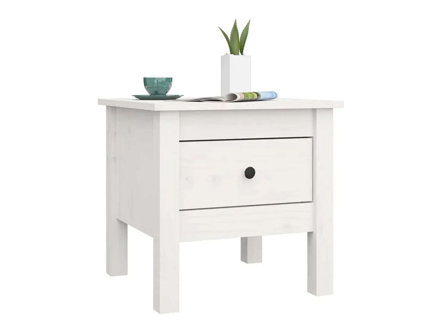 Mesa auxiliar de madera maciza de pino blanco 40x40x39 cm