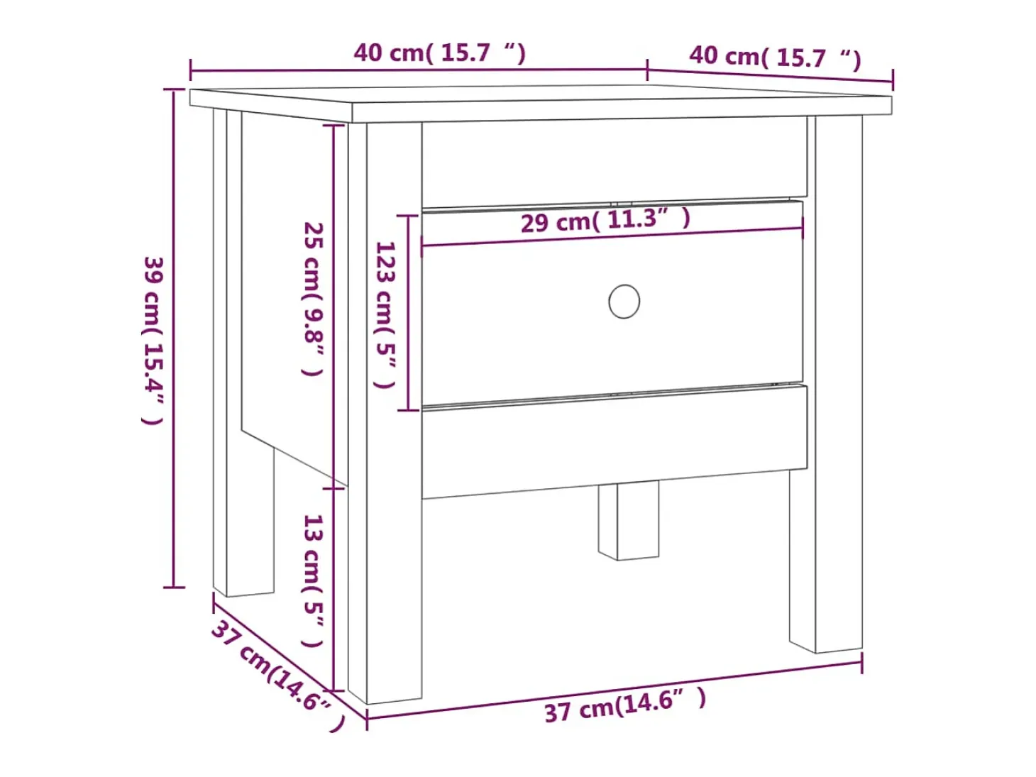 Mesa auxiliar de madera maciza de pino blanco 40x40x39 cm