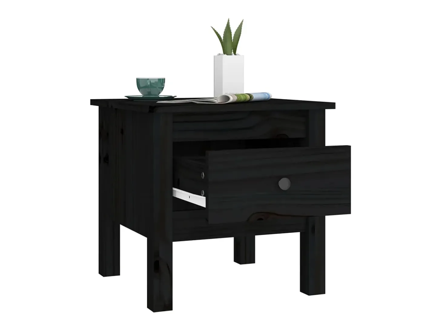 Mesa auxiliar de madera maciza de pino negro 40x40x39 cm
