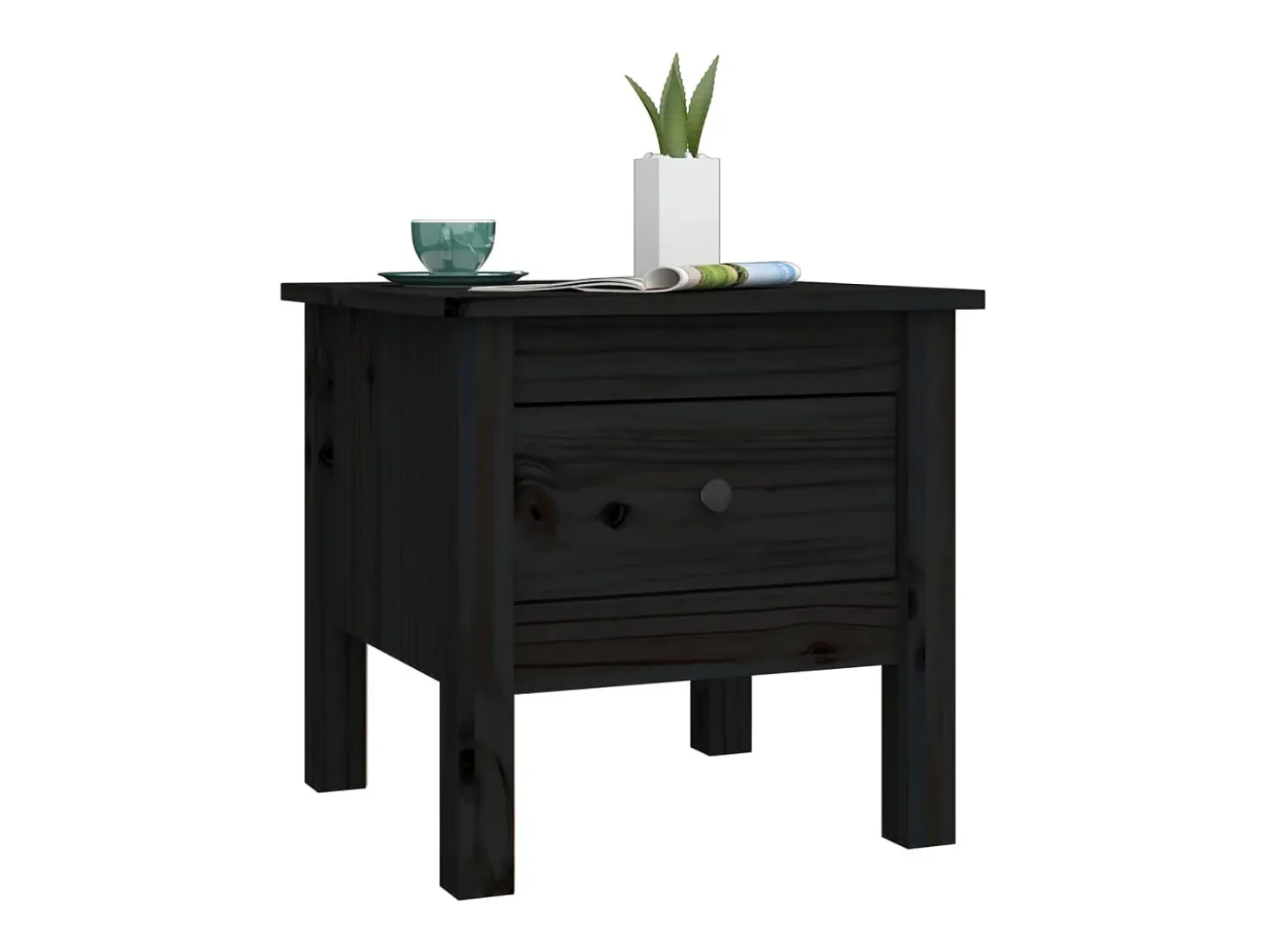 Mesa auxiliar de madera maciza de pino negro 40x40x39 cm