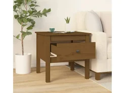 Mesa auxiliar de madera maciza de pino marrón miel 50x50x49 cm