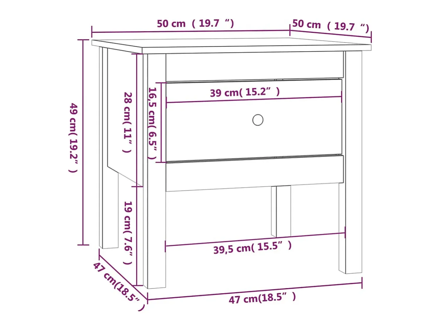Mesa auxiliar de madera maciza de pino marrón miel 50x50x49 cm