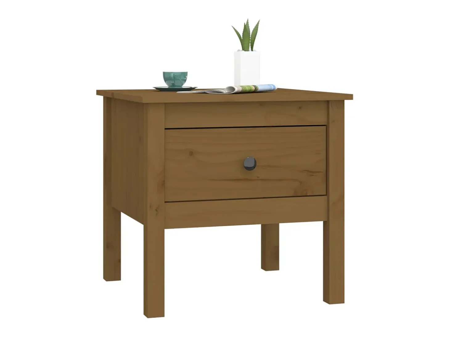 Mesa auxiliar de madera maciza de pino marrón miel 50x50x49 cm