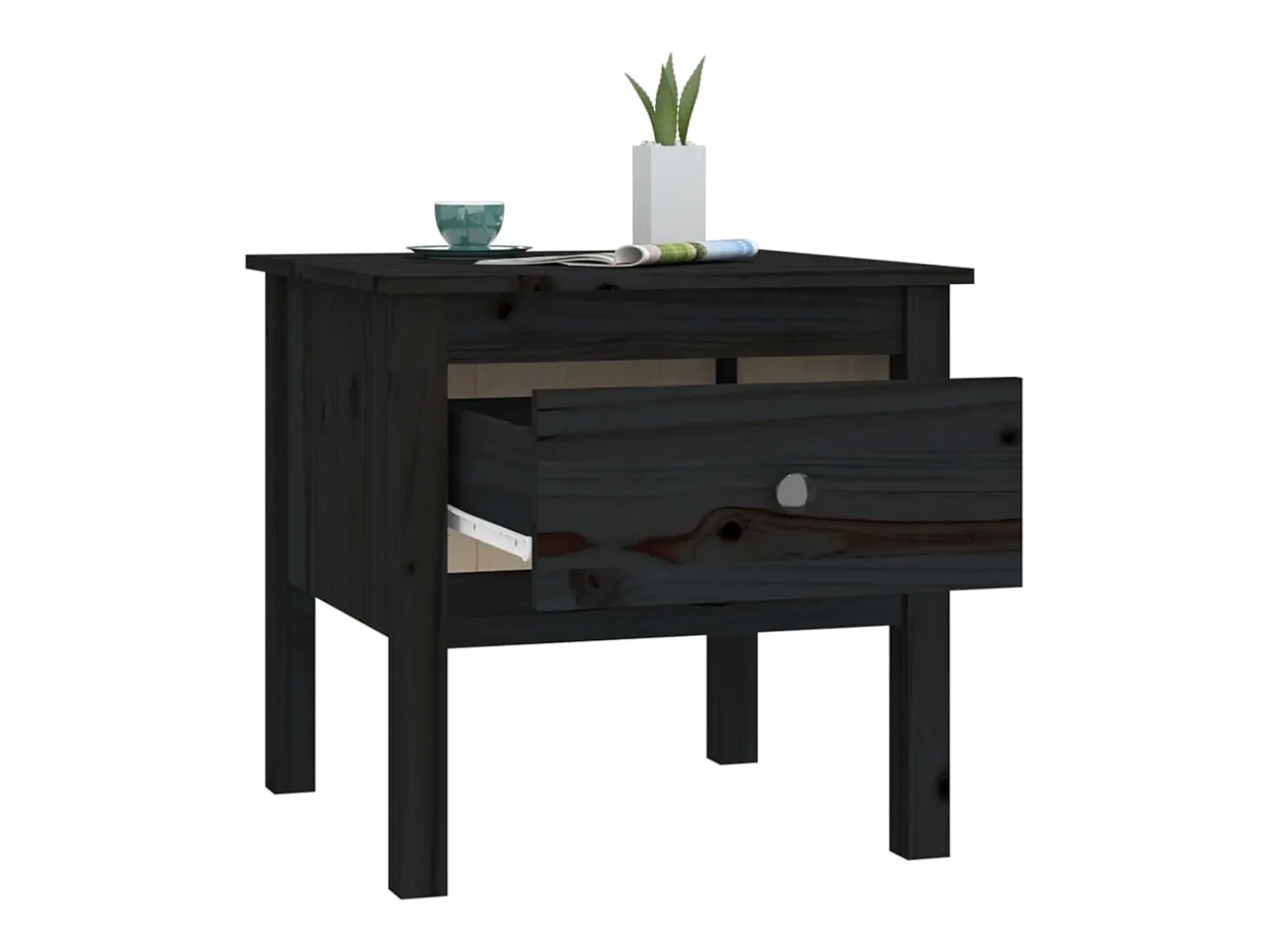 Mesa auxiliar de madera maciza de pino negro 50x50x49 cm