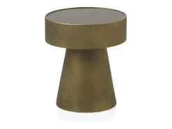 Mesa auxiliar de metal doraro y cristal negro