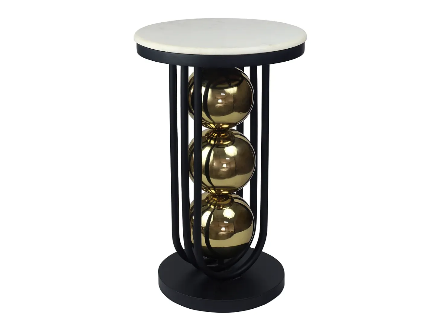 Mesa auxiliar de mármol y metal - Blanco, negro y dorado - NAYELI
