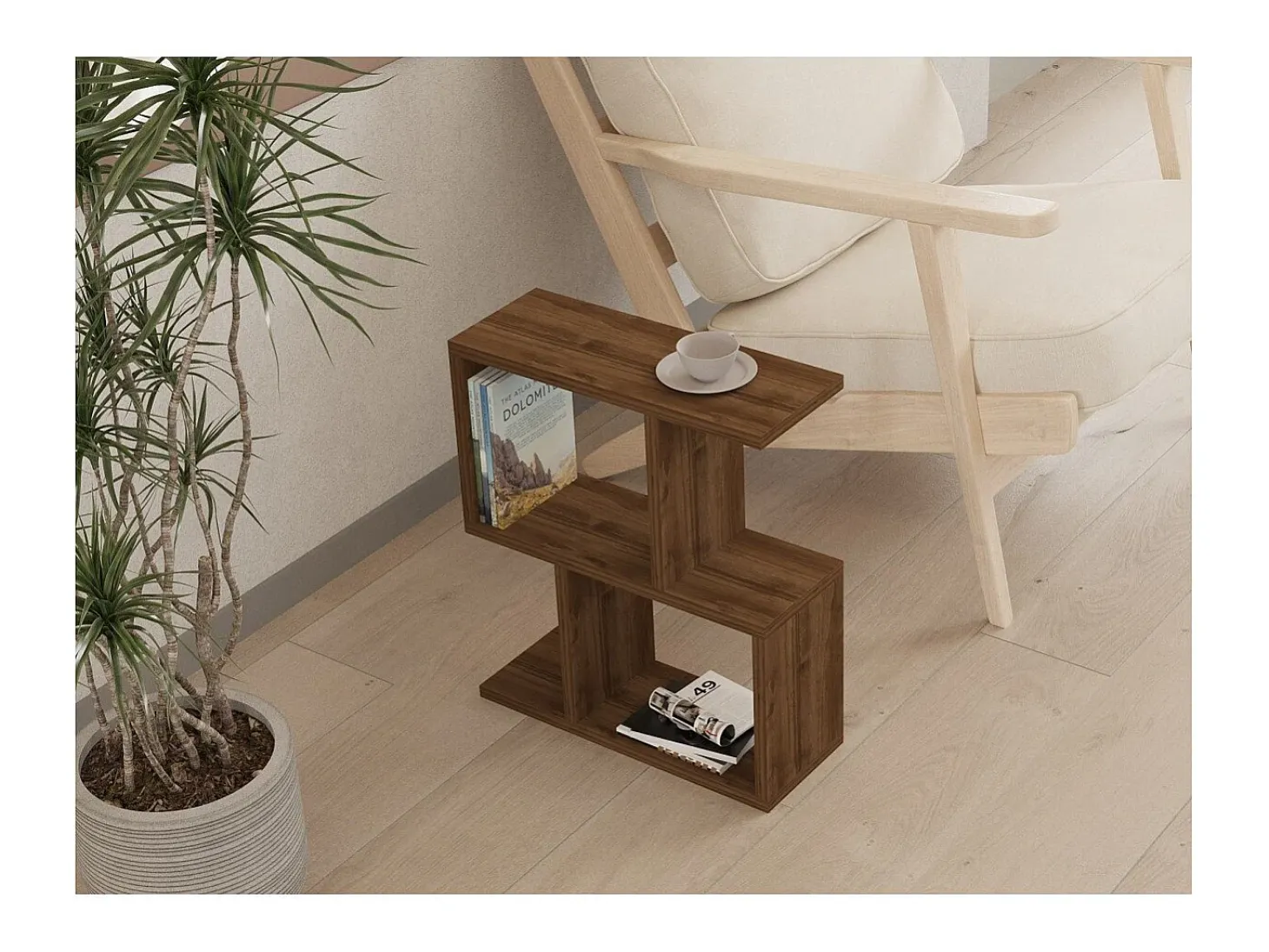 Mesa auxiliar decorada en madera de nogal L45 cm - ZET