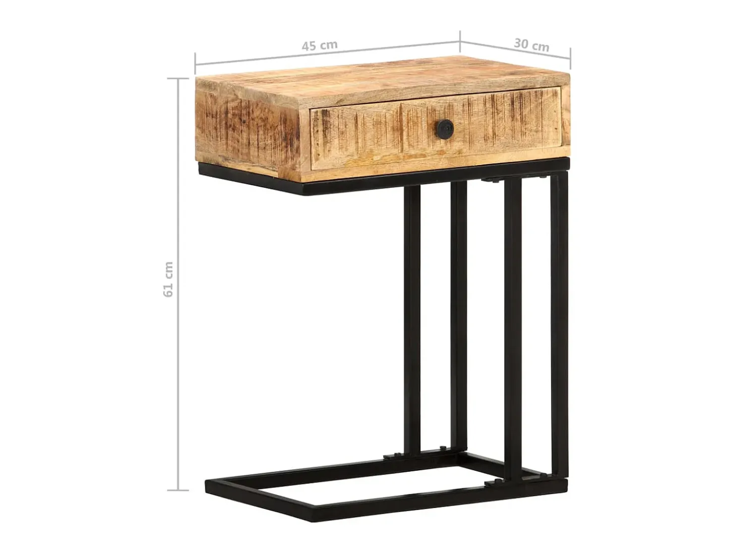 Mesa auxiliar forma de U madera maciza de mango 45x30x61 cm