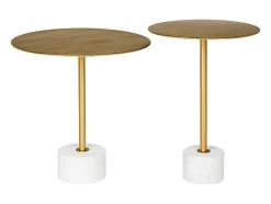 Mesa auxiliar LECCO de latón y mármol Ø 51cm