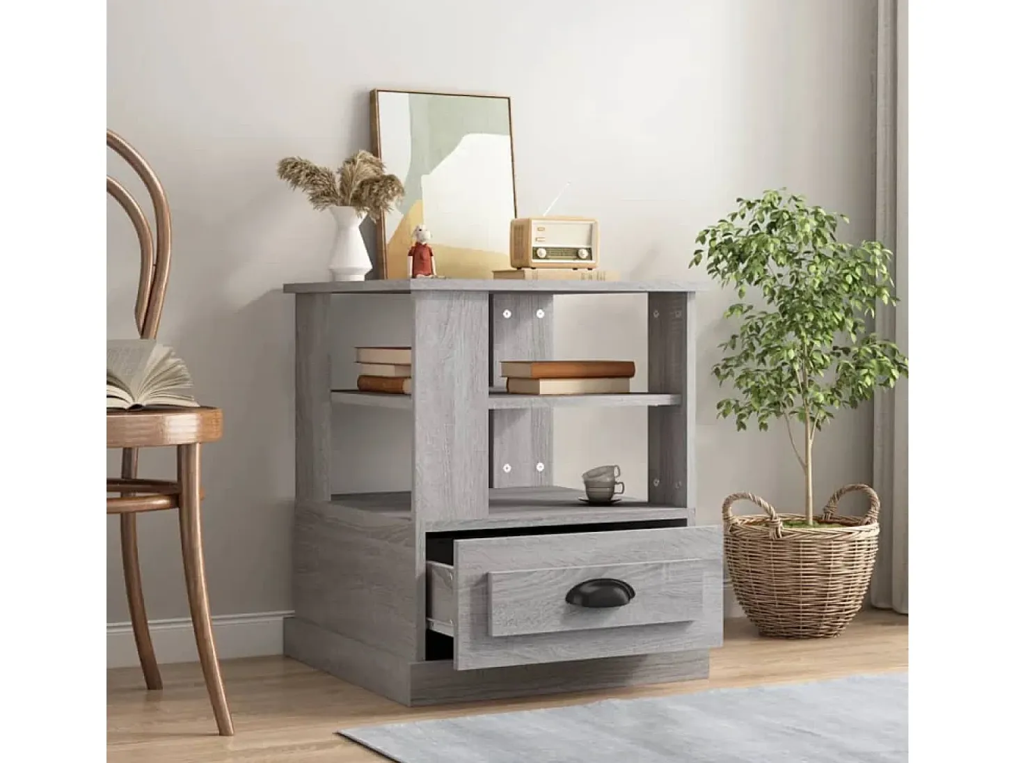 Mesa auxiliar madera contrachapada gris Sonoma 50x50x60 cm