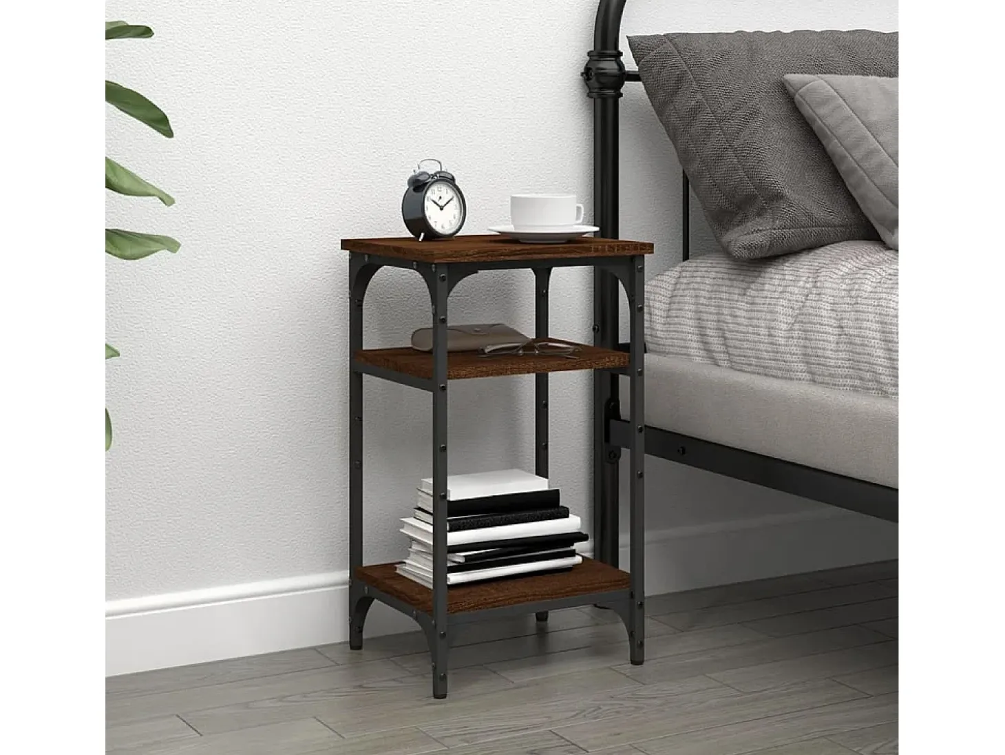Mesa auxiliar madera contrachapada roble marrón 35x30x60 cm