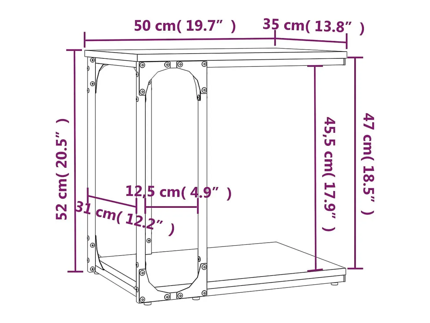 Mesa auxiliar madera contrachapada gris Sonoma 50x35x52 cm