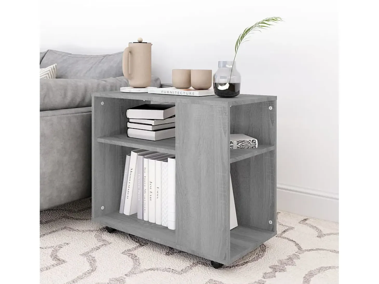 Mesa auxiliar madera contrachapada gris Sonoma 70x35x55 cm