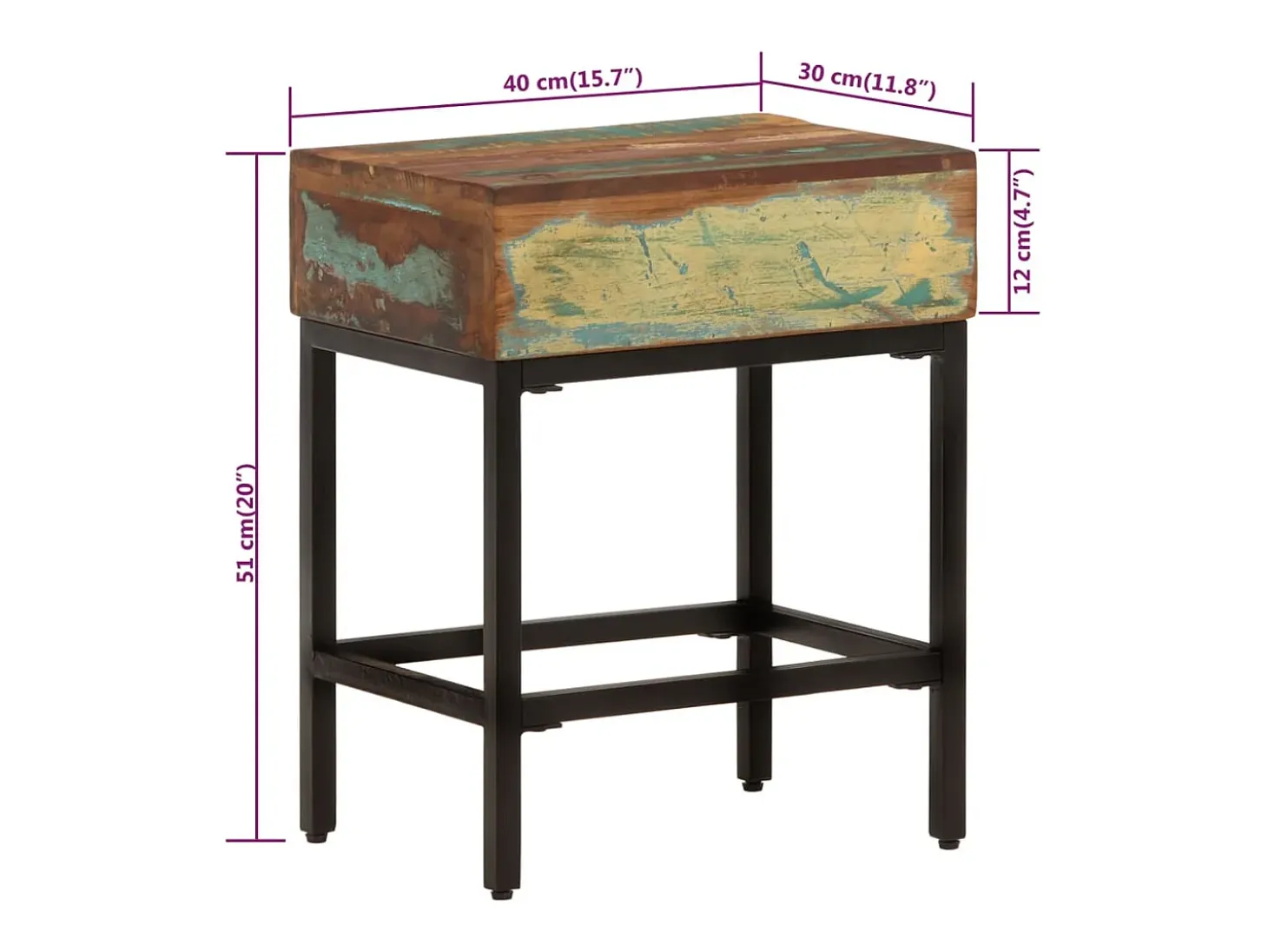 Mesa auxiliar madera maciza reciclada 40x30x51 cm