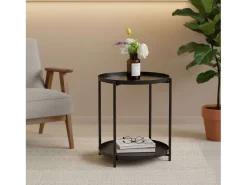 Mesa auxiliar metal salón color natural 42x52x42 cm