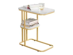 Mesa auxiliar moderna con extremo de café, sofá, mesa de centro, mesita de noche, efecto mármol, estructura de metal dorado, 50x30x58 cm FBT110-G SoBuy ES