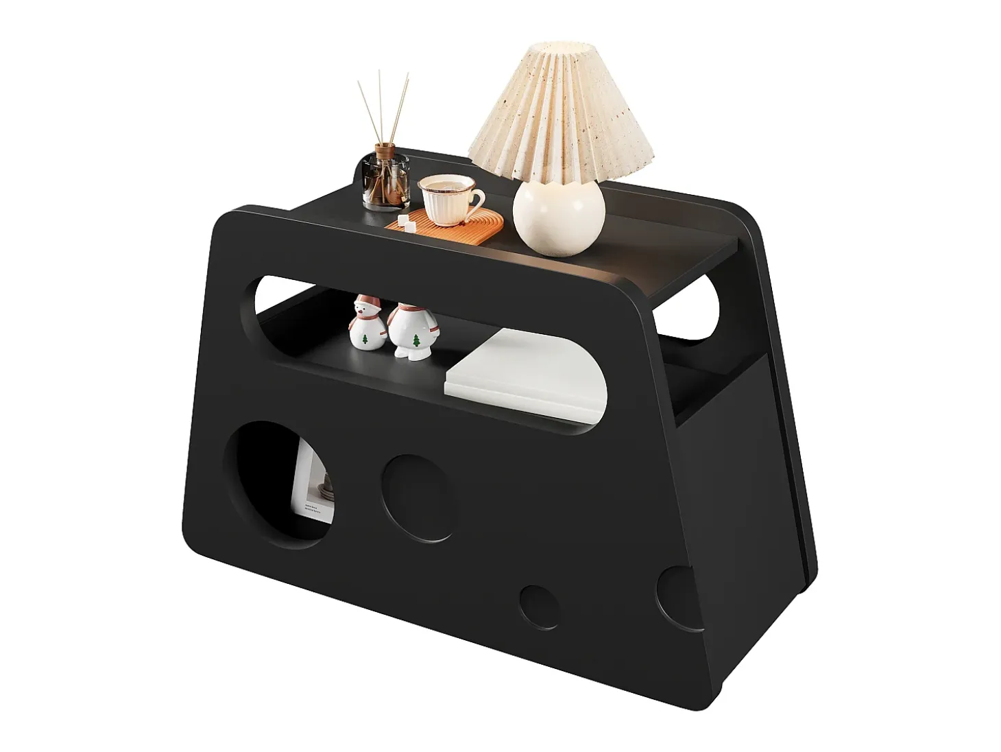 Mesa auxiliar móvil con estantes de almacenaje, aparador - 81x33x51,5 cm - MDF - Negro