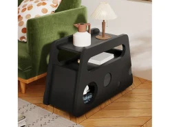 Mesa auxiliar móvil con estantes de almacenaje, aparador - 81x33x51,5 cm - MDF - Negro