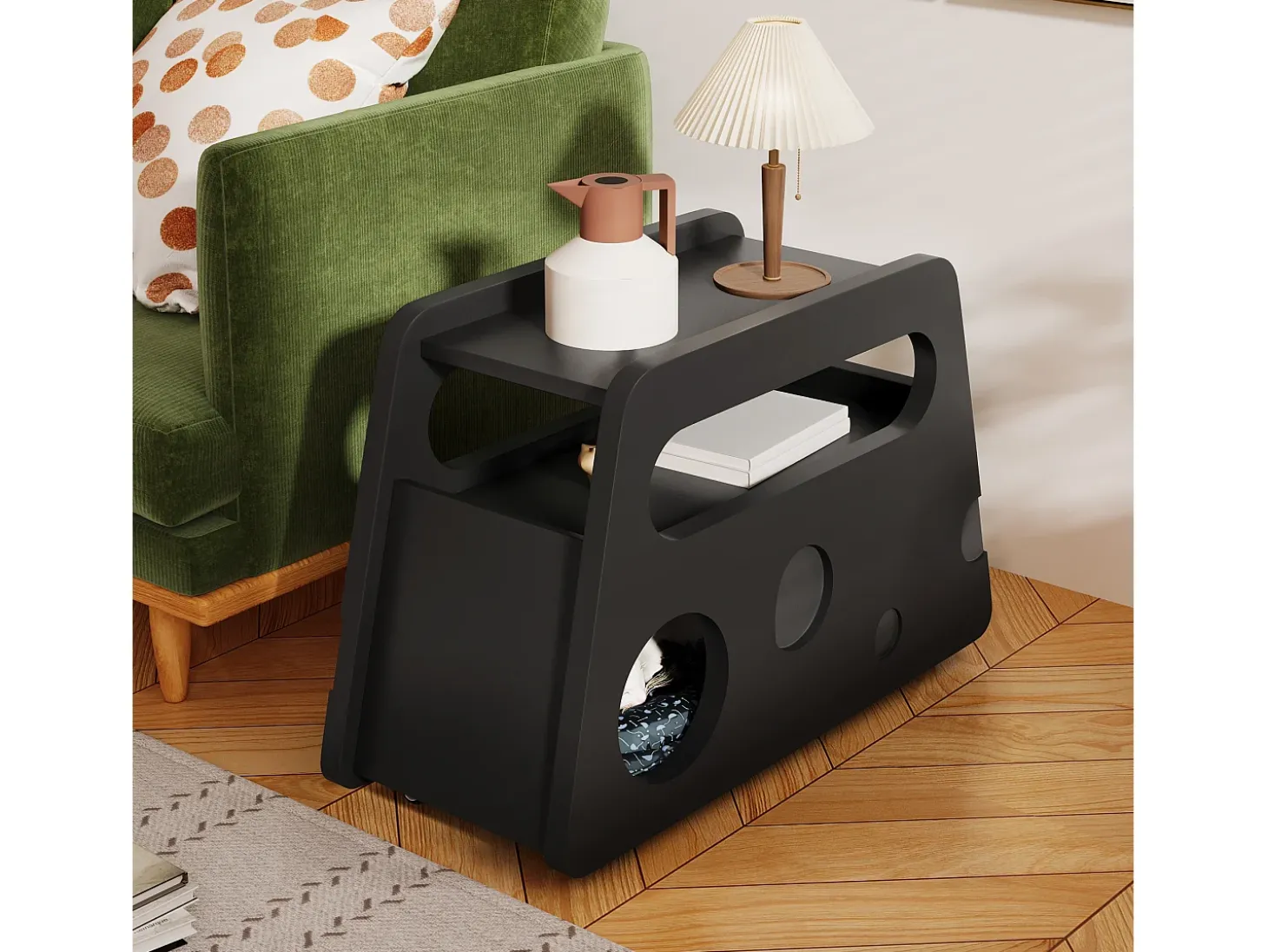 Mesa auxiliar móvil con estantes de almacenaje, aparador - 81x33x51,5 cm - MDF - Negro