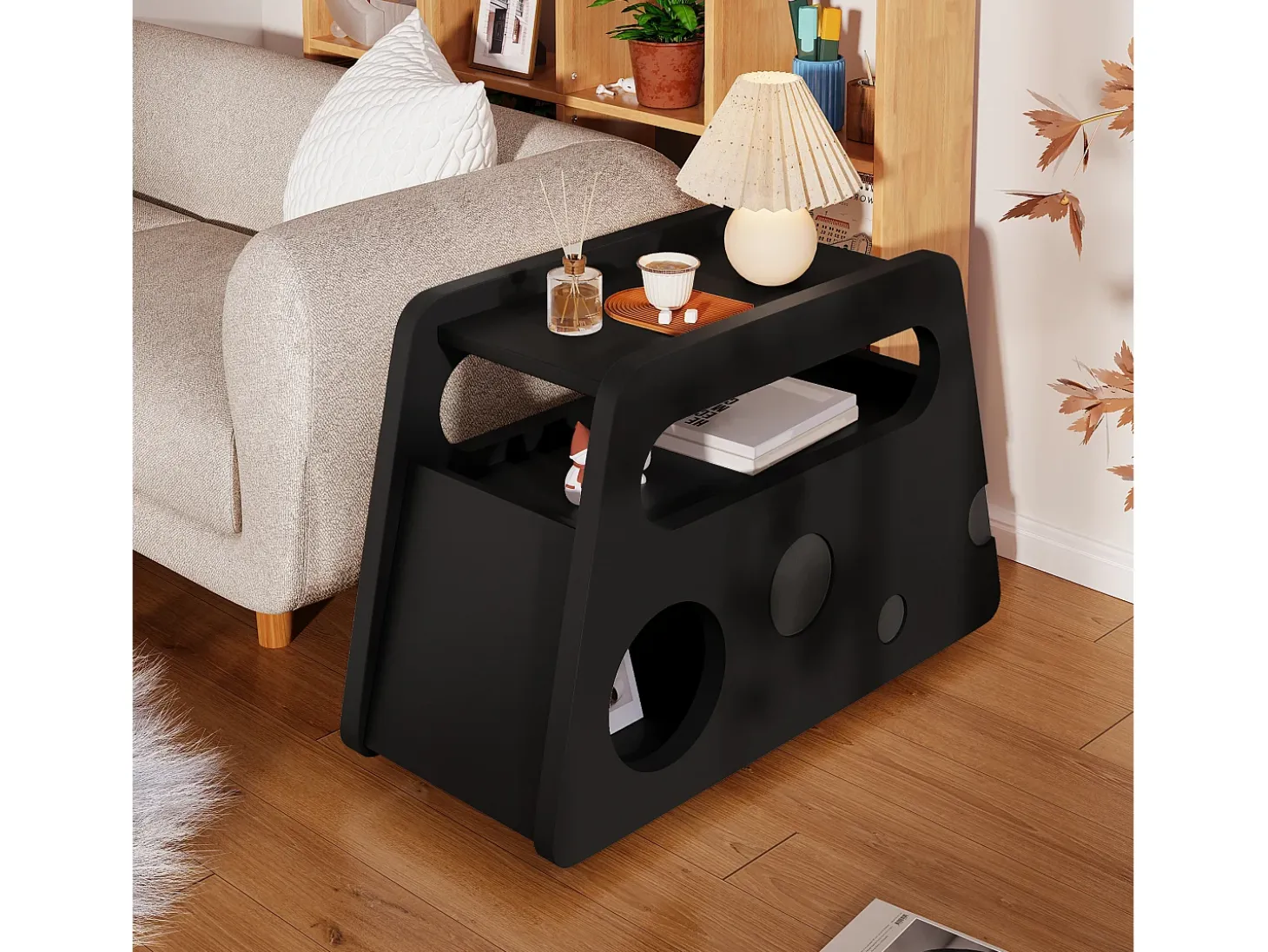Mesa auxiliar móvil con estantes de almacenaje, aparador - 81x33x51,5 cm - MDF - Negro