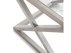 Mesa auxiliar Orina de cristal cuadrado y madera maciza en gris velado