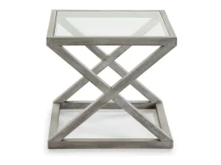 Mesa auxiliar Orina de cristal cuadrado y madera maciza en gris velado