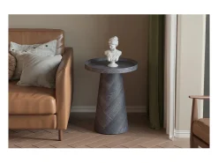 Mesa auxiliar redonda colección CARVELA – Decoración gris oscuro – Borde elevado – D45 x H57 cm